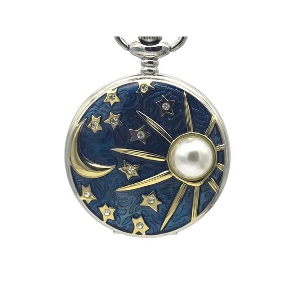 Celestial Pocket Watch – Sun, Moon & Stars, Pearl and Crystals Space Astronomy - Picture 2 of 9